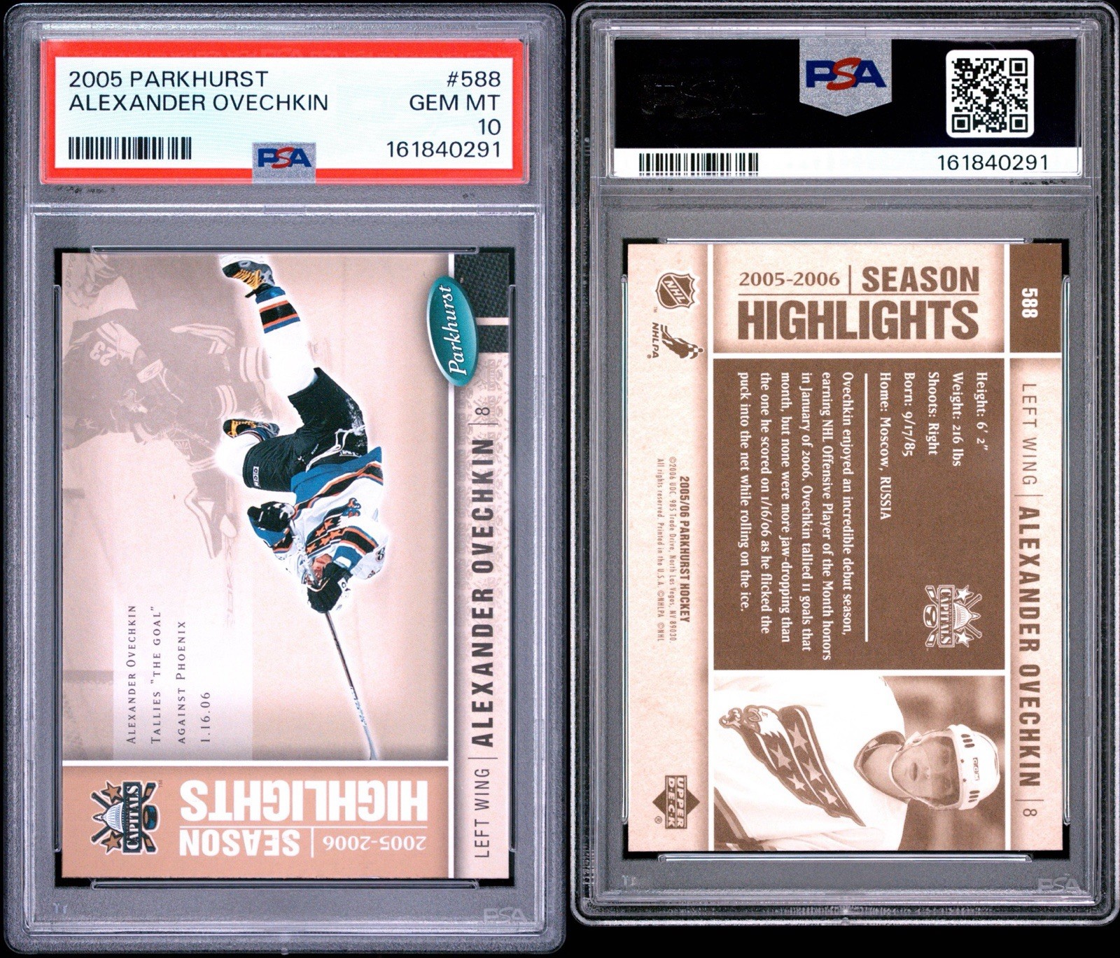 2005-06 Parkhurst - Season Highlights Alex Ovechkin #588 (RC) PSA 10 view 3