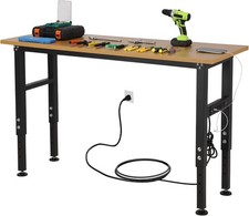 Adjustable Height Workbench with Power Outlet Heavy Duty Table 2500 Lbs Capacity