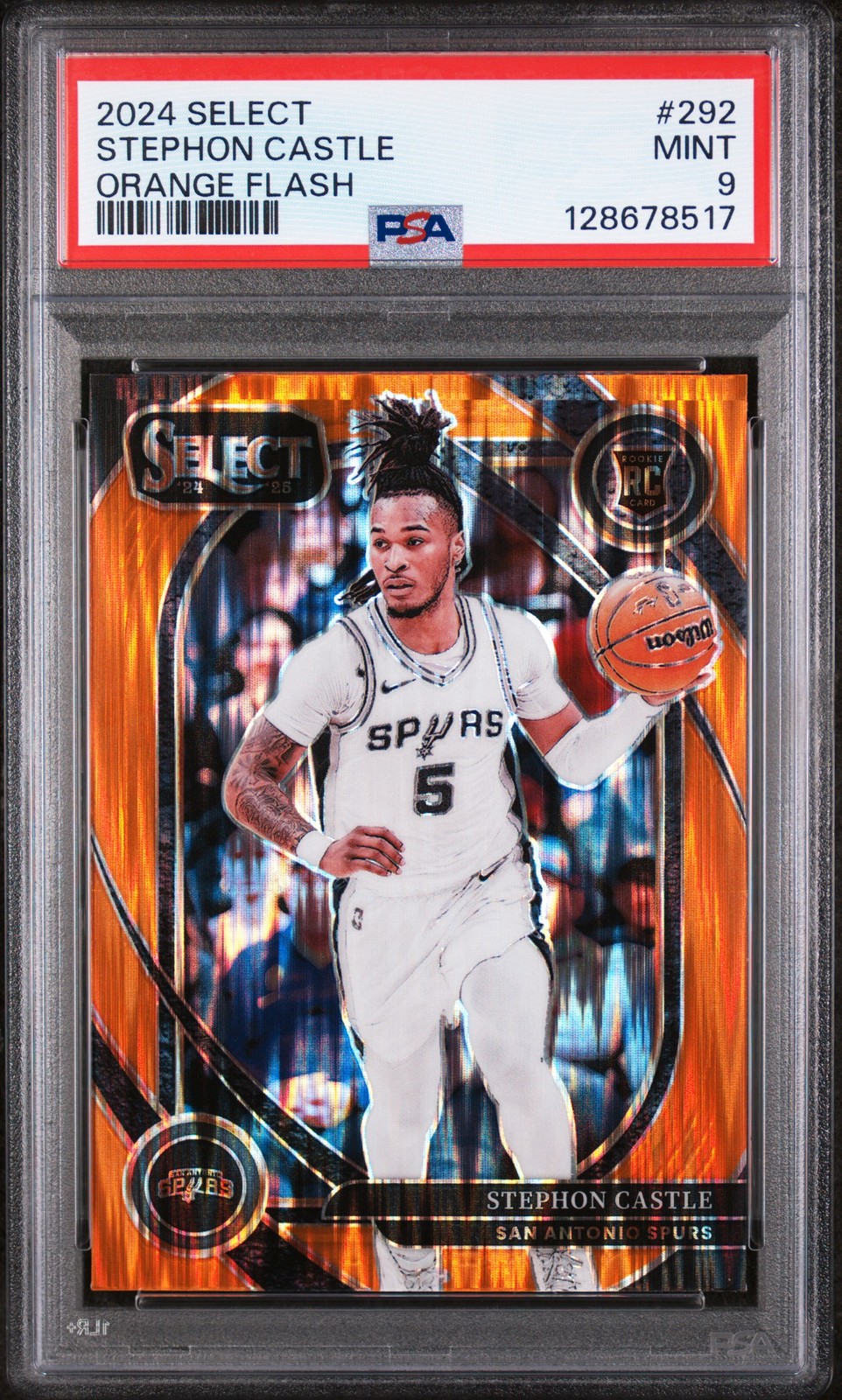 Stephon Castle 2024-25 Panini Select #292 Orange Flash Prizm PSA 9 Rookie
