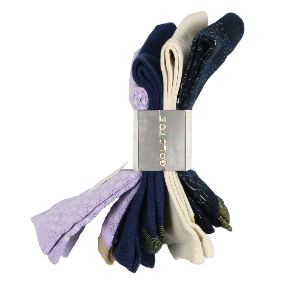 Paquete de 4 calcetines Geo Repeat para mujer Gold Toe talla única púrpura azul marino negro Foto 3 de 4