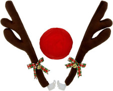 Reindeer Antlers and Nose Rudolph Car Kit - Easy to Install Christmas Decoration