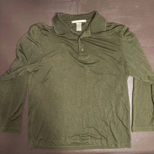 VTG Perry Ellis Men's Polo Casual Shirt Long Sleeve Size M Rayon Bay Leaf Solid - product listing photo