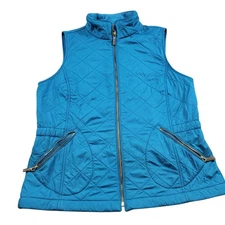 Talbots Vest Womens Small Teal Blue Full Zip Quilted Casual 