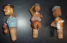 Anri Wood Hand Carved Bottle Stoppers Cork 3 Guys Lot Mechanical Lot of 3