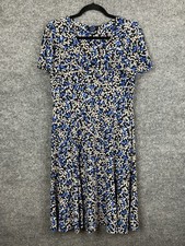 Chaps floral Blue Short Sleeve Flutter Bodycon Dress Large Retail 90.00