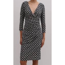Lauren Ralph Lauren blue and white geometric ruched dress Size 10 Stretch Career