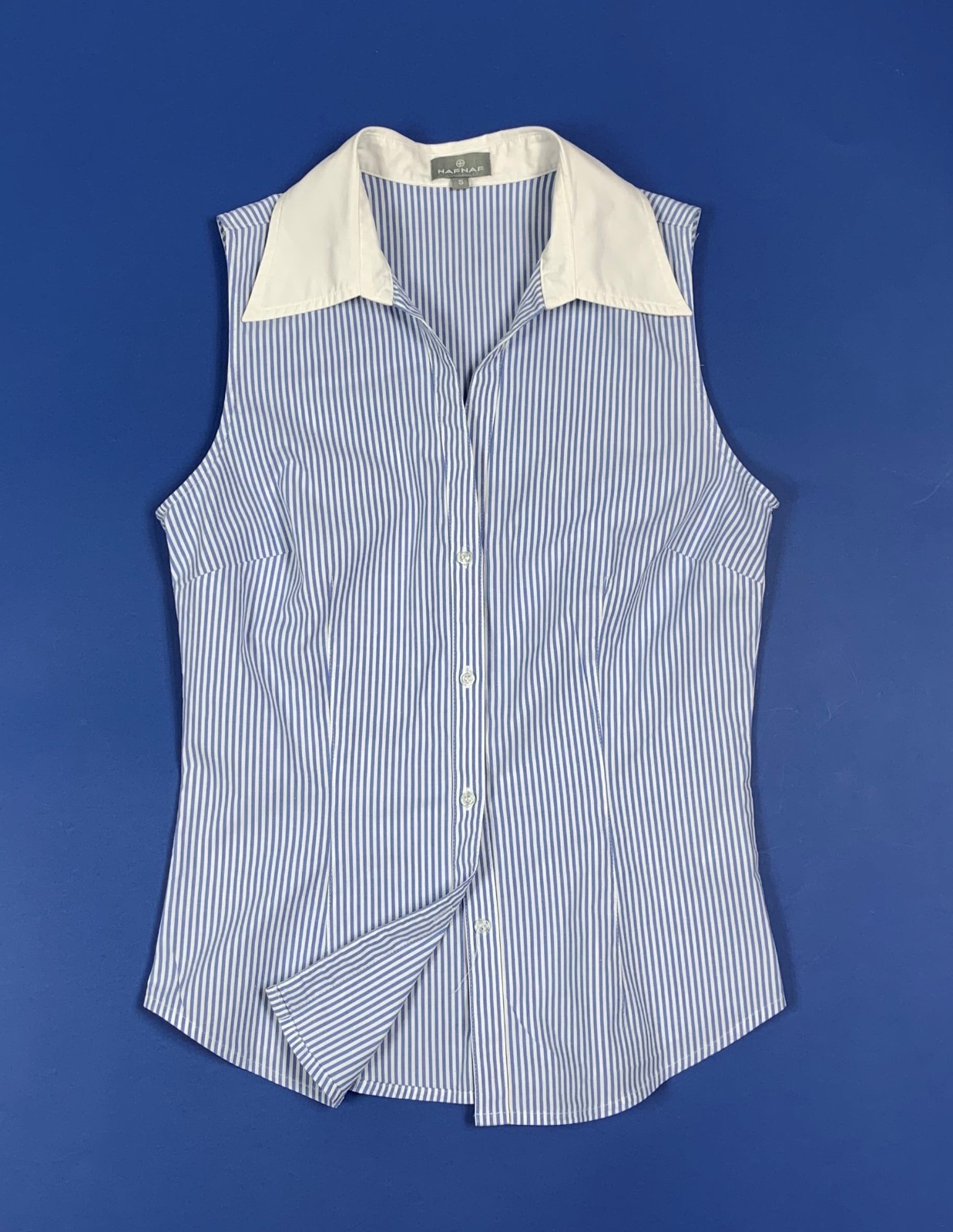 Naf naf camicia camicetta donna usato S shirt a righe azzurro top vintage T6255