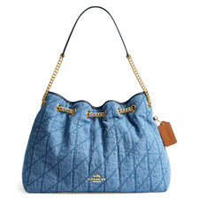 COACH Evelyn Quilted Shoulder Bag CDC02 Indigo Blue Leather Bag Ships from Japan