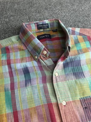 Vintage GANT Men's L Plaid Button-Up Shirt Short Sleeve Multicolor Cotton