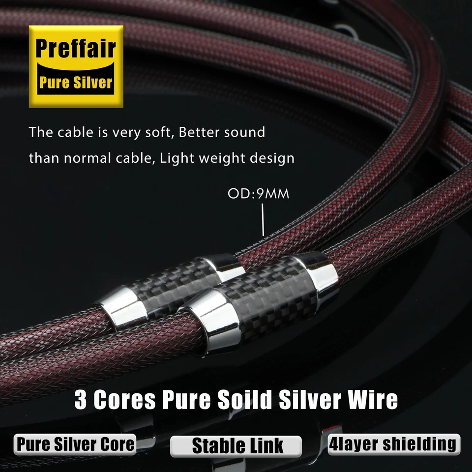 Pair 6N Pure Silver XLR Balanced Audio Interconnect Cable Carbon Fiber Connector - Image 4 of 4