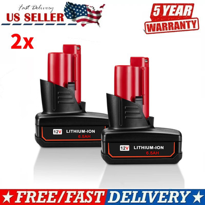2 Pack 12V 6.5Ah for Milwaukee M12 Lithium-ion Battery 48-11-2425 48-11-2420