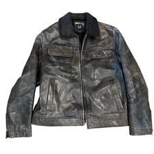 VTG GAP Jacket Mens Medium Leather Quilted Lined Trucker Western Barn Coat Y2K