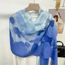 BRAND NEW LONG 2 TONE BLUE VARIEGATED FLOWER PASHMINA SCARF/SHAWL/WRAP  190X70