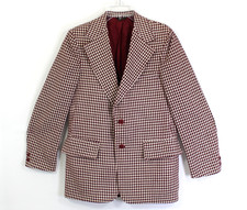 Vintage Houndstooth Blazer Women's S Burgundy Cream Retro 70s 80s Mod Jacket