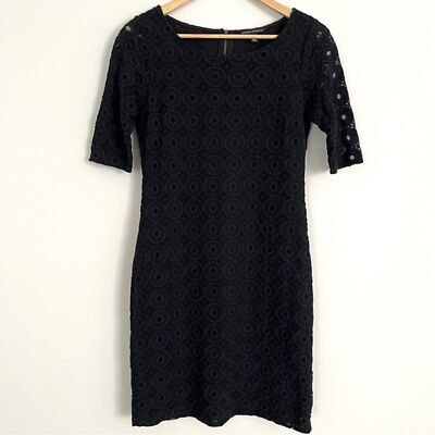 Banana Republic Black Crochet/Lace Overlay Half Sleeve Shift Dress Size 2 |  eBay
