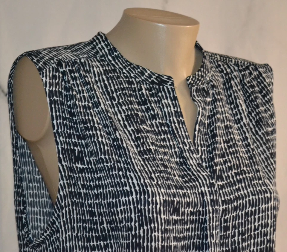 Vestido HILARY RADLEY Negro Blanco Estampado Cordón Cintura Sin Mangas 12 Foto 3 de 4