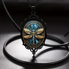 Dragonfly Gothic Pendant Jewelry Nature Vintage Black Necklace A