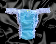 Aqua Blue Frilly Sissy Sheer Nylon Briefs Satin Rose Panties Knickers Size 10-20