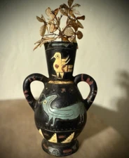 VTG Antique Primitive Americana Folk Art Handmade Painted 4" Vase Appalachian