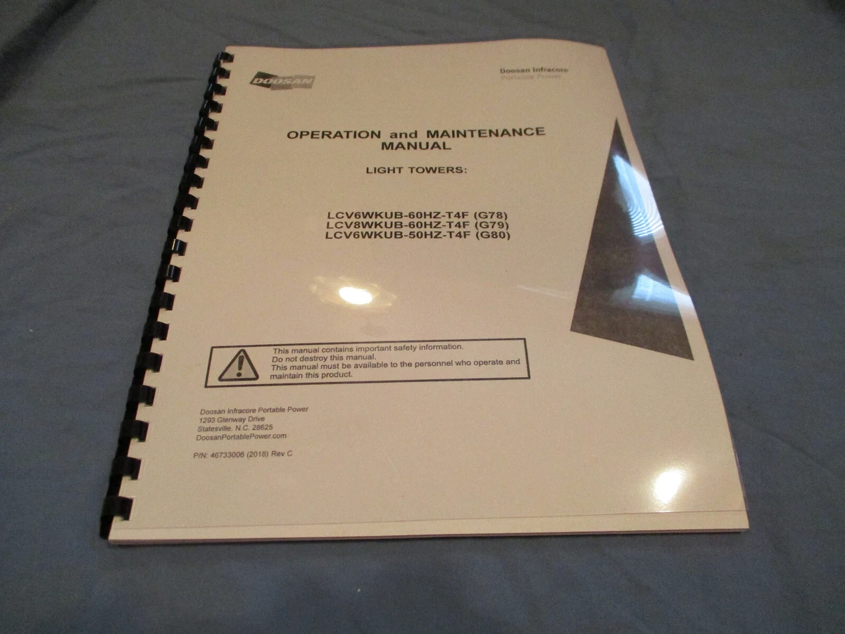 DOOSAN LIGHT TOWER LCV6 LCV8 WKUB OPERATING MAINTENANCE MANUAL 60HZ 50HZ  T4F | eBay