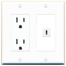 USBC Decorative Wall Plate with Power Outlet 1 Port White