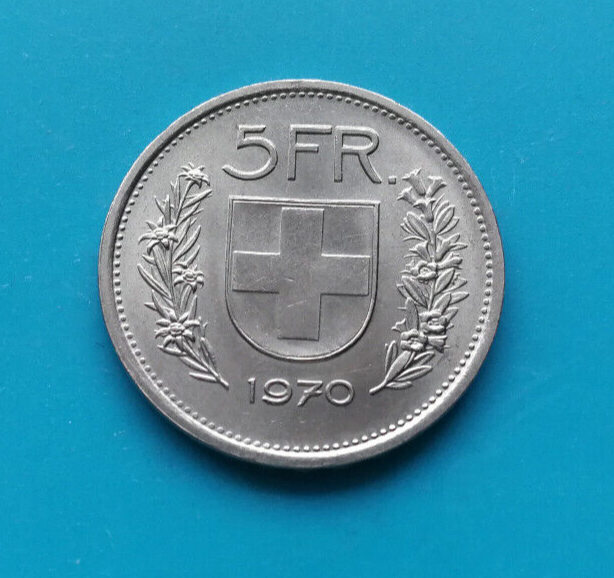Schweiz: 5 Franken "Kursmünze-Alphirt" 1970 (Schweizer Cu-Ni - vz./stgl.)!!