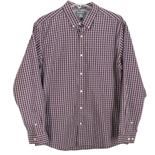 Eddie Bauer Relaxed Fit Shirt Mens Sz L Maroon White Stripe Wrinkle Resistant