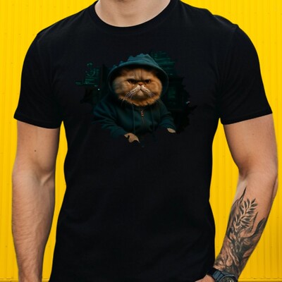 Mens Hacker Cat Print Cotton T-Shirt Size S to 5XL