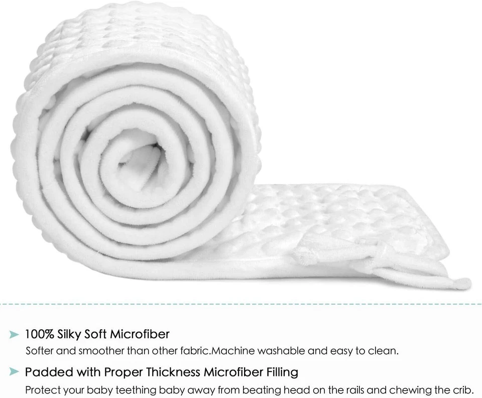4Pcs Quilted Standard Crib Rail Cover Protector Safe Teething Guard Wrap White - Image 4 of 4
