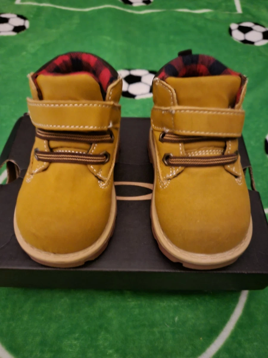 Garanimals Toddler Boots Size 4 Hiking Tan Strap Lace up Red Plaid