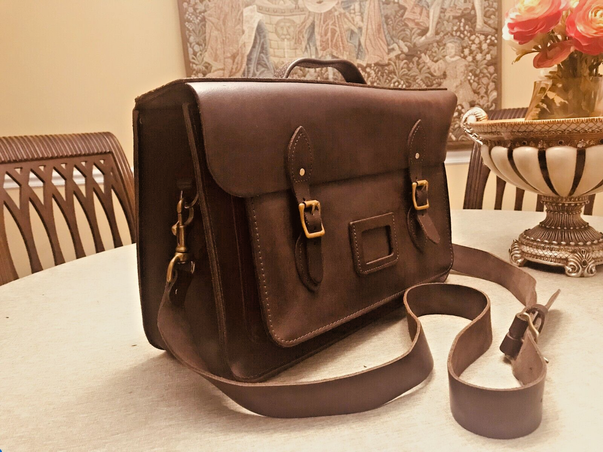 THE LEATHER SATCHEL Saddle Leather Briefcase Messenger Bag