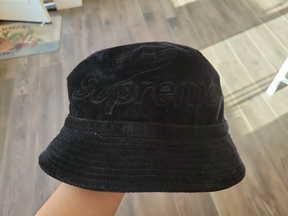 Supreme x Lacoste SS18 Black Velour Crusher Bucket Hat