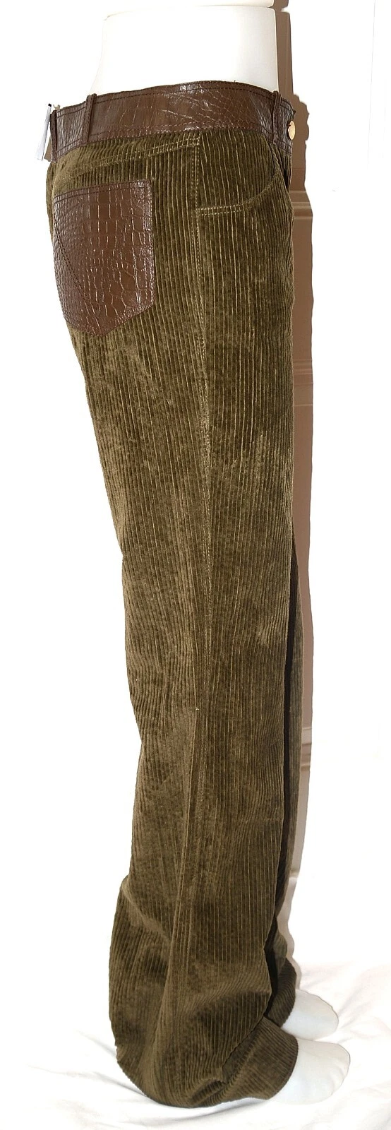 $2590 00 NUOVI VALENTINO Velluto a velo marrone oliva Pantaloni pelle tasca coccodrillo 6