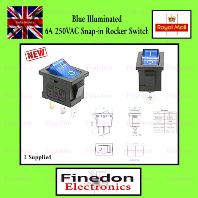 Blau beleuchteter 3 Pin Ein-Aus SPST Snap-In Boot Wippschalter 250V 6A