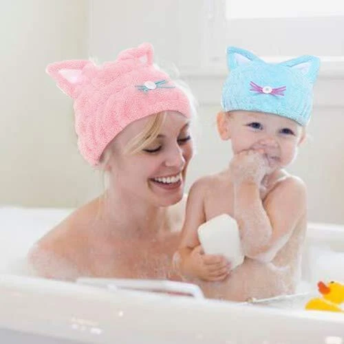 Envoltura de toalla de secado rápido de microfibra 2 piezas para niños niñas niños envoltura de toalla de cabello C... Foto 4 de 4