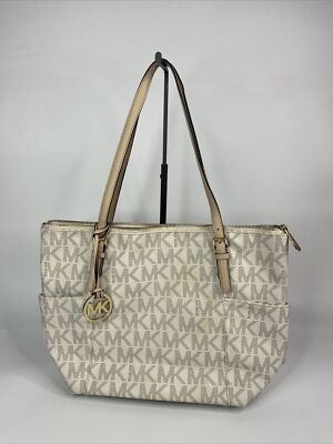 Michael Kors Jet Set Travel Top Zip Signature Monogram Tote Handbag Women  Read 193599266909|