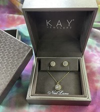 PENDANT CHAIN NECKLACE EARRINGS SET 18k Yellow Gold Over 925 Silver