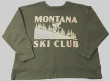 Montana Ski Club Time  Tru Girl Green Snow Skiing Vintage Sweatshirt L 12-14