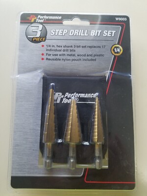 STEP Drill SET with Pouch 1/4 Hex Shanks quick change listed sizes metal bit