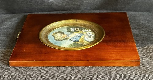 Tableau ancien miniature français signé peint à la main avec cadre en bronze doré - 811 - Photo 9/12