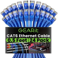 24-Pack Cat 6 Ethernet Cables 0.5 Ft Patch Cables for Network Blue Durable