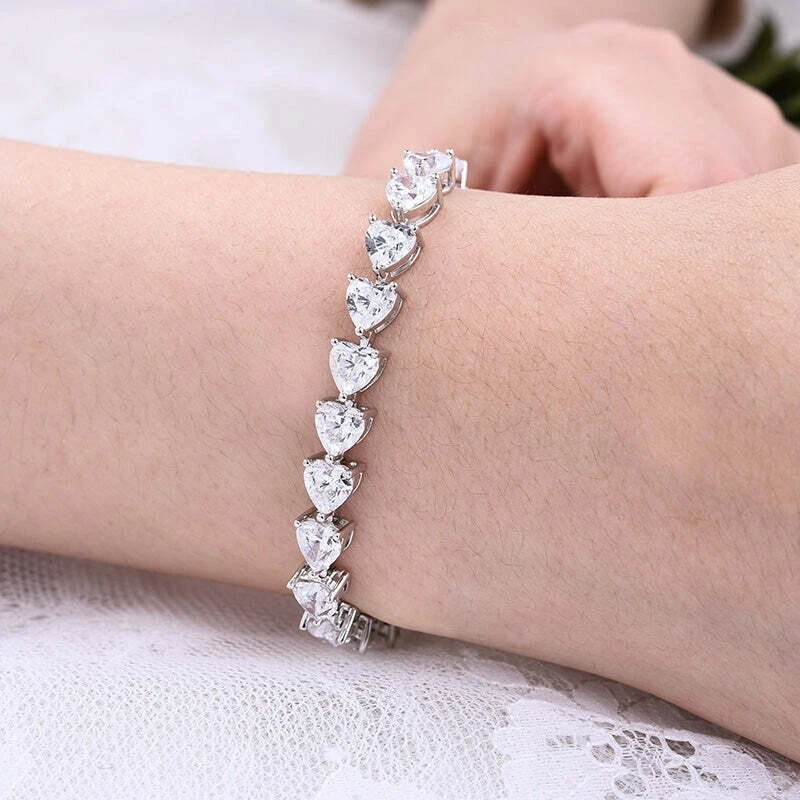 Brazalete tenis diamante VVS1/D simulado de 15 quilates acabado oro blanco de 14 k 6,5 pulgadas 6 mm Foto 3 de 4