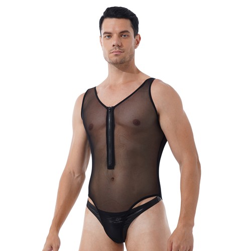 Sissy Hombre Extra Grande Brillante Bodystocking con Guantes Mono Transparente - Imagen 170 de 176