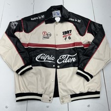 Aelfric Eden Black Beige Embroidered Stitch Motorcycle Jacket Womens Size Xl