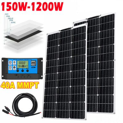 150W-1200W Solar Panel Kit with Charge Controller (40A) Flexible Monocrystalline