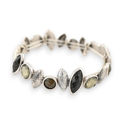 Bracelet Ikita En Métal Argenté Et émail - Couleurs Vert Et Jaune Flashy, Neuf Avec étiquettes