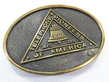 Vintage 70s brass belt buckle telephone pioneers of America Oval Made in USA