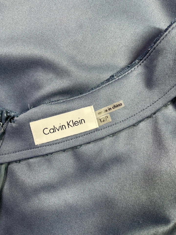 Calvin Klein Size 12P Blue Lace Short Dress Metallic Silver - Image 2 of 4