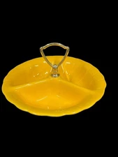 VTG 1960 LANE & CO YELLOW RELISH NUT CANDY DIVIDED DISH CALIFORNIA POTTERY MCM