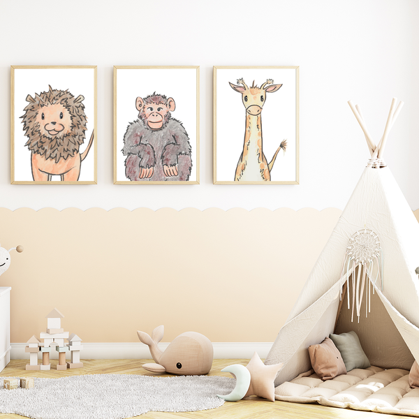 Safari Tiere 3Er Set Kinderzimmer Bilder Din A4 Poster Babyzimmer Wandbilder-image